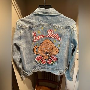 Rue De Seine Jean Jacket Large Love Bites Designer Cheetah  Embroidered Wedding